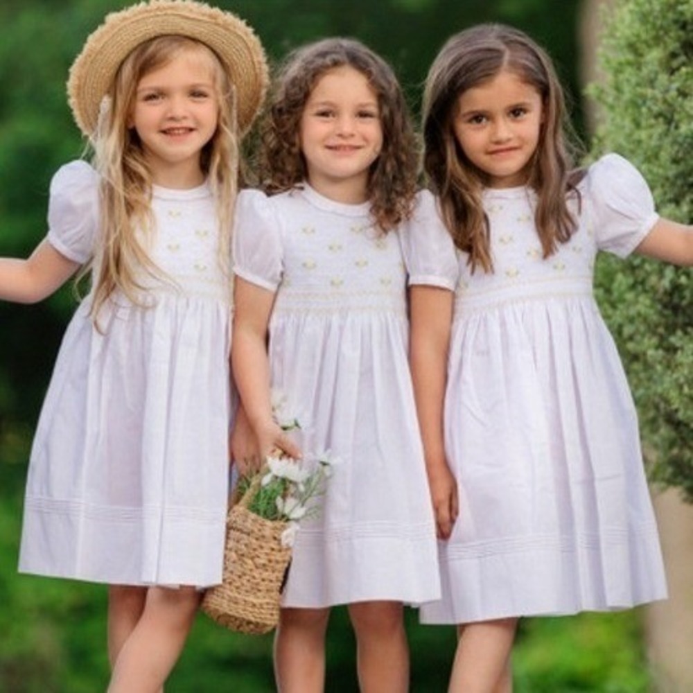 NWOT Feltman Brothers Classic Daisy Dress White Hand Smocked Embroidered 2T